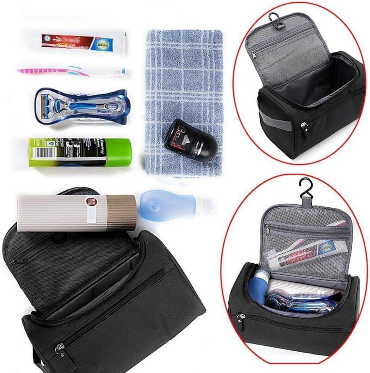 ONEGenug Kulturbeutel Reise Kulturtasche Aufhängbar Schwarz 5,6L 25x15x15cm