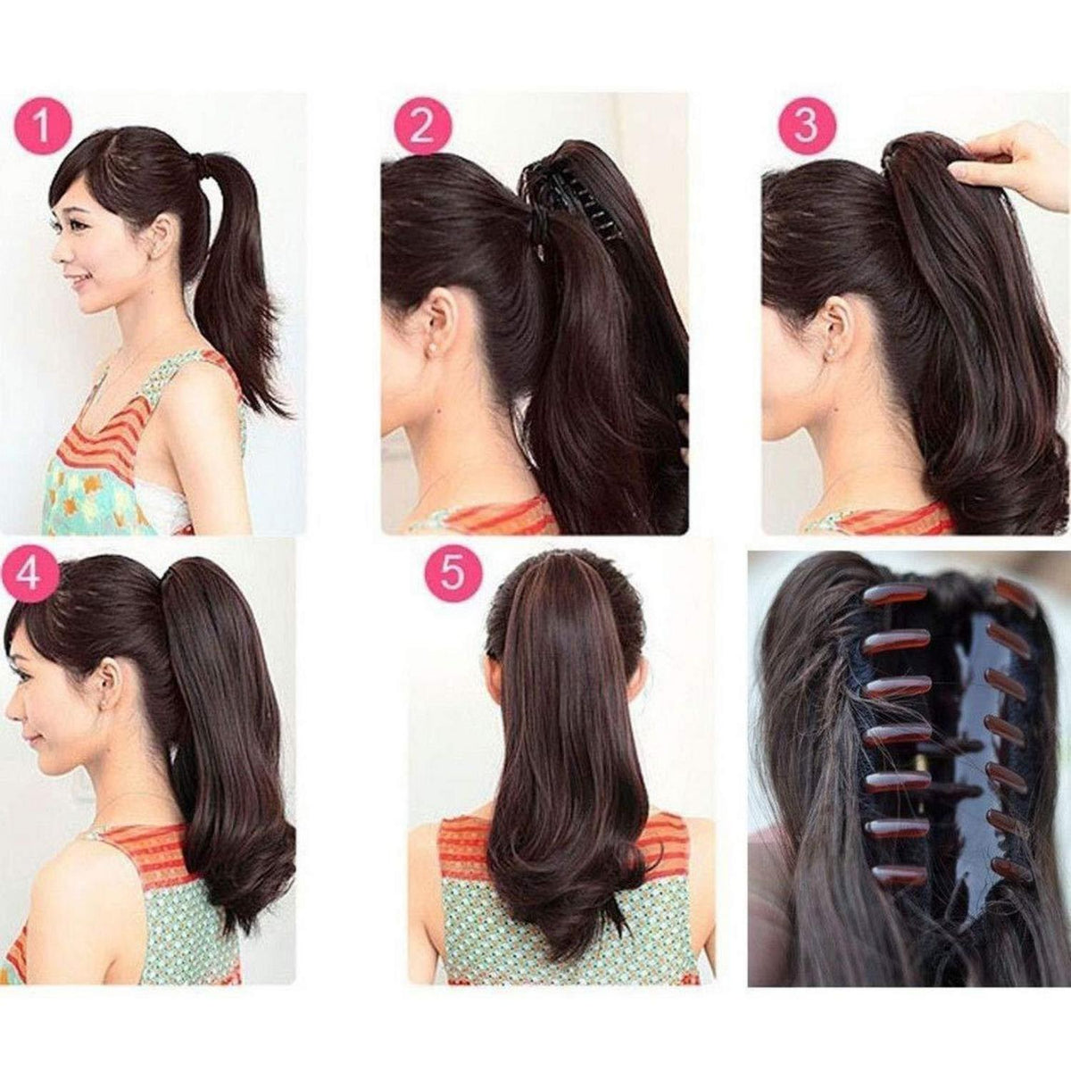 Voluminöser Pferdeschwanz Zopf Haarverlängerung Dunkelbraun 45cm