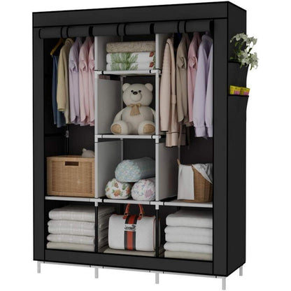 Kleiderschrank Stoff Schwarz Extra Boden Platz Eco-Friendly