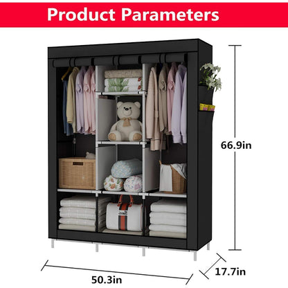 Kleiderschrank Stoff Schwarz Extra Boden Platz Eco-Friendly