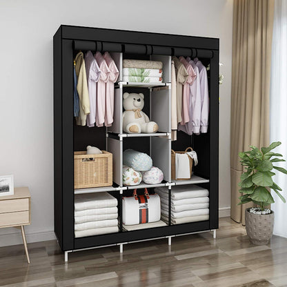 Kleiderschrank Stoff Schwarz Extra Boden Platz Eco-Friendly