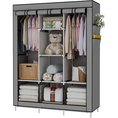 UDEAR Kleiderschrank Stoffschrank Grau Extra Boden Platz