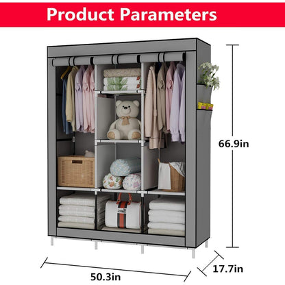 UDEAR Kleiderschrank Stoffschrank Grau Extra Boden Platz