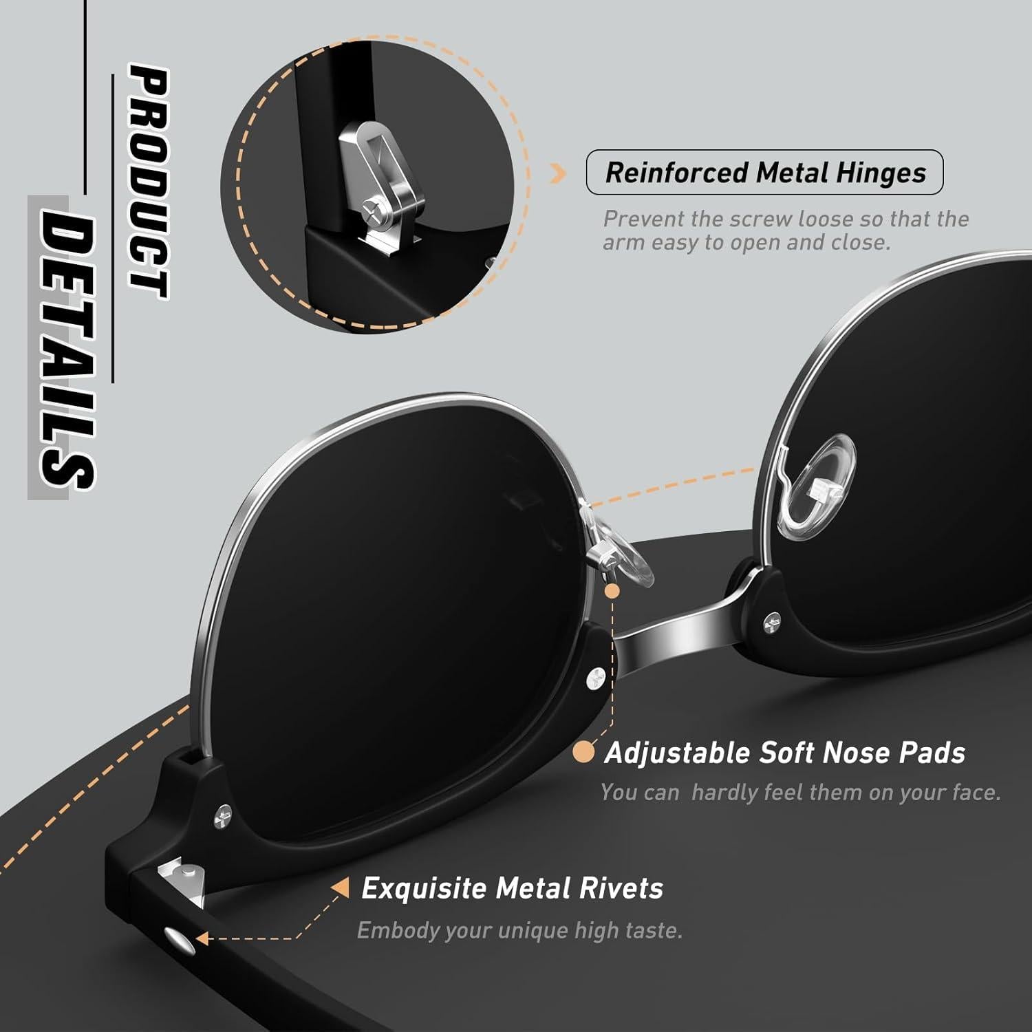 CGID Sonnenbrille Retro Vintage Halbrahmen Polarisiert UV400 Schutz