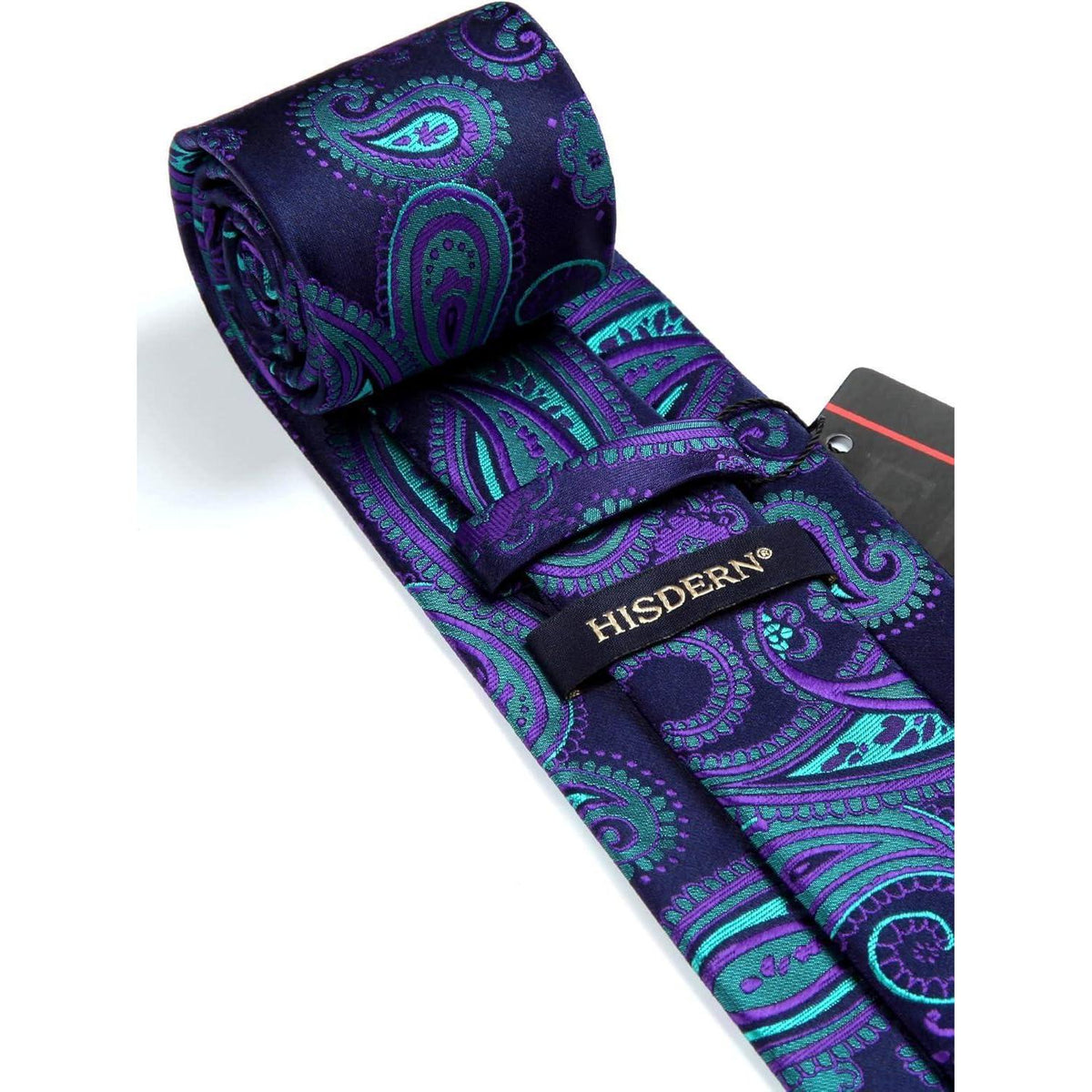 Krawatten-Set mit Einstecktuch Paisley Marineblau/Grün/Lila