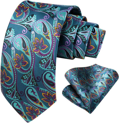 Herren Hochzeit Paisley Krawatte Taschentuch Set Aqua Lila