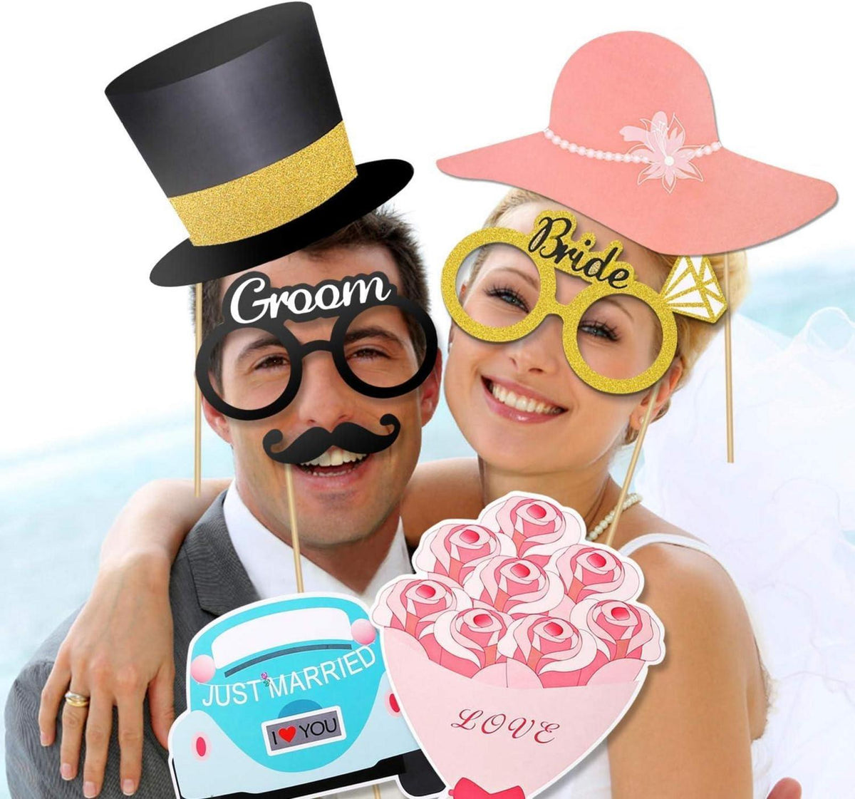 Hochzeit Foto Requisiten 52 Stück Fotobox Accessoires Gold Glitter Booth