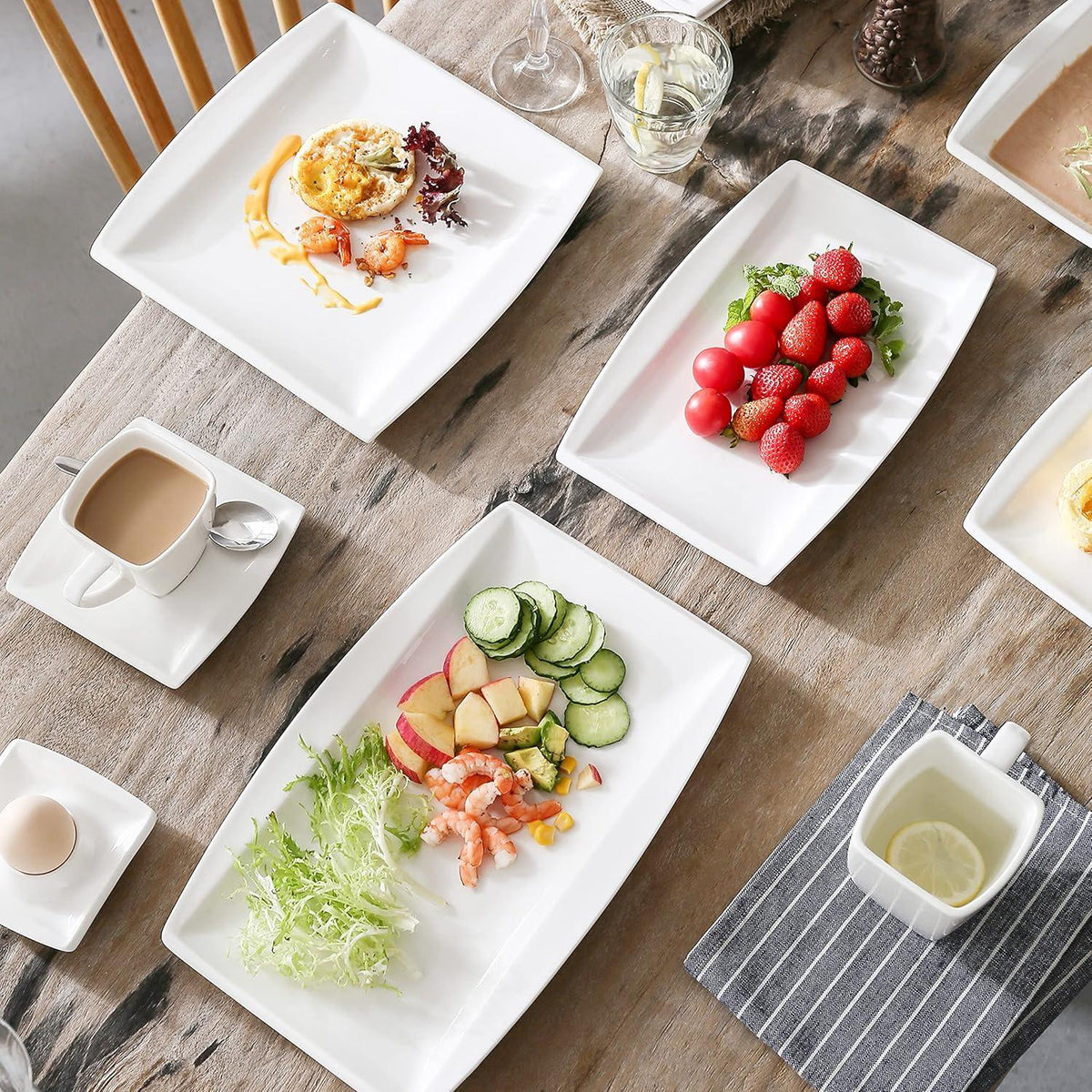 MALACASA Blance Porzellan Geschirrset Flache Teller & Servierplatte 2-teilig
