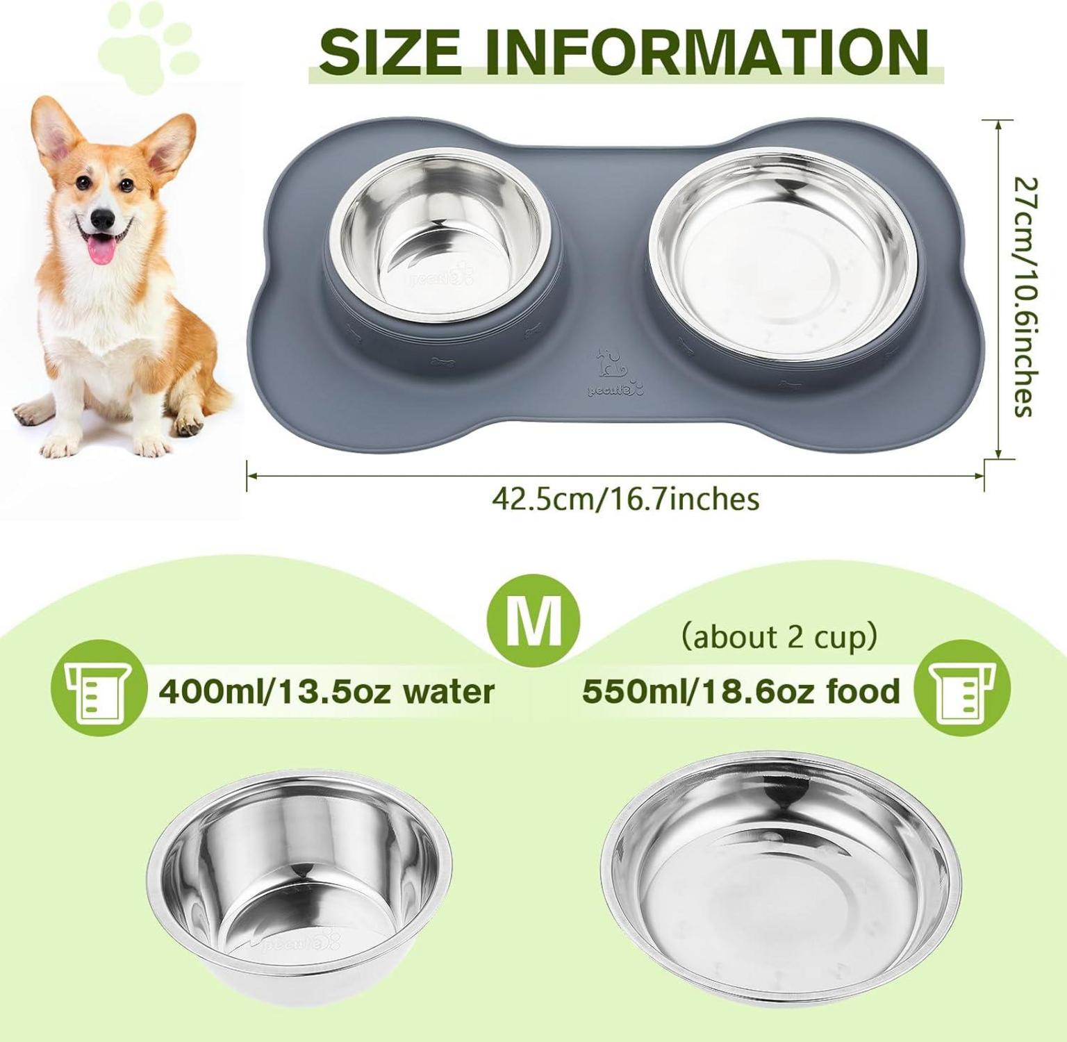 Pecute Edelstahl Futternapf Fressnapf Katzen Hunde Rutschfest Grau M 2x400ml