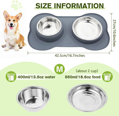 Pecute Edelstahl Futternapf Fressnapf Katzen Hunde Rutschfest Grau M 2x400ml