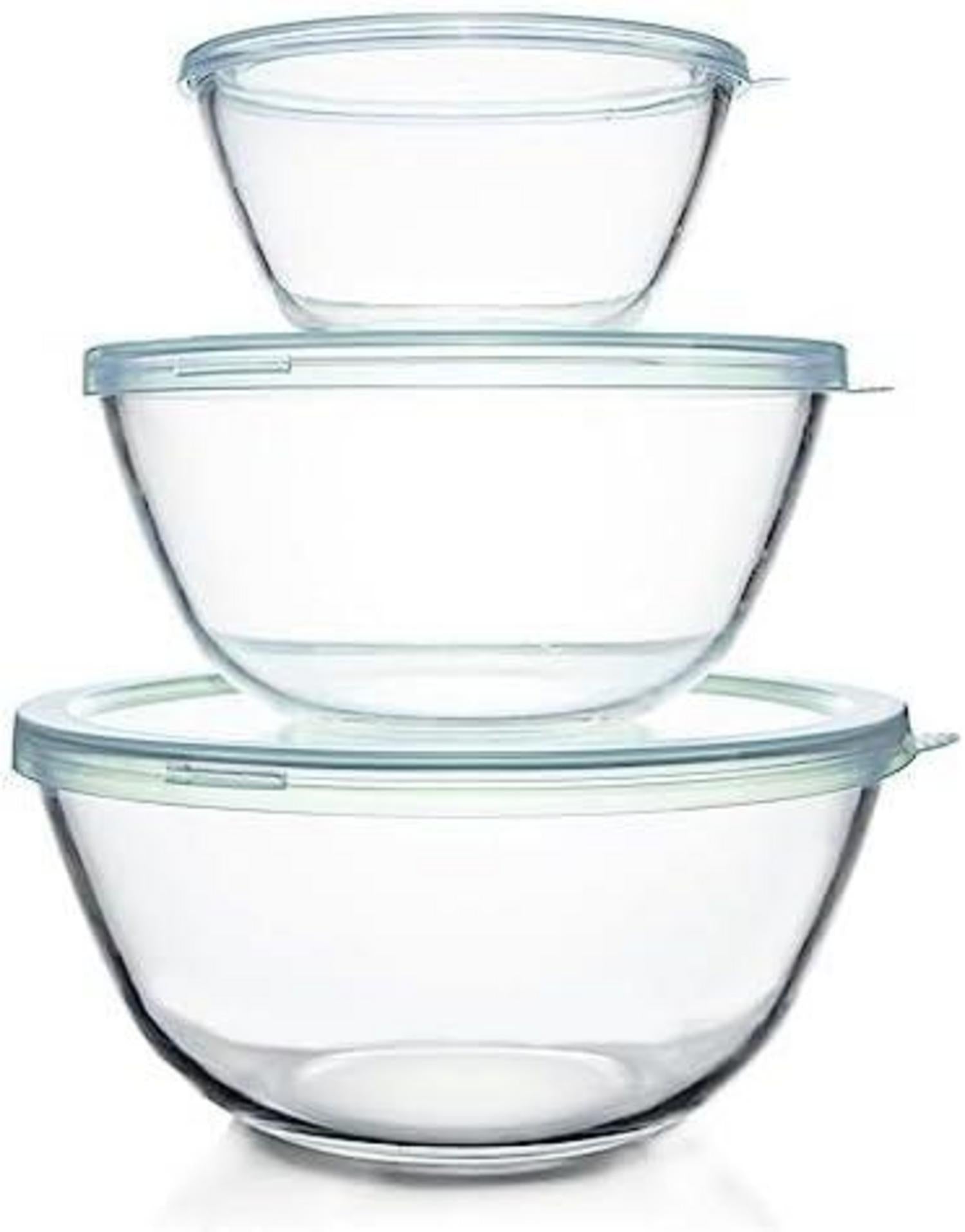Glas Rührschüssel mit Deckel 3er-Set für Küche, Aufbewahren, Kochen