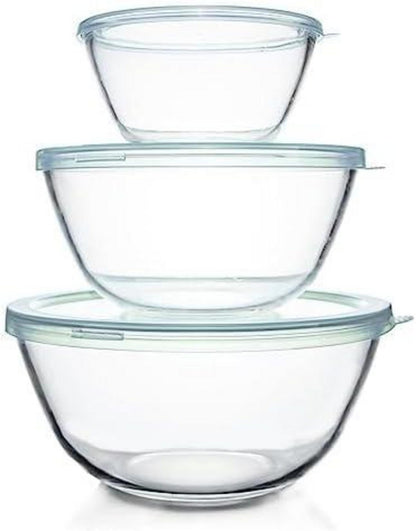 Glas Rührschüssel mit Deckel 3er-Set für Küche, Aufbewahren, Kochen
