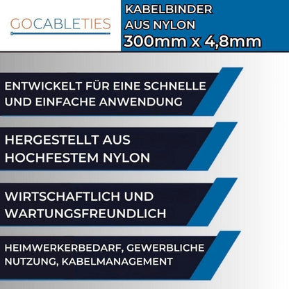 100 Kabelbinder Braun 300mm, 22kg Zugfestigkeit, UV Beständig