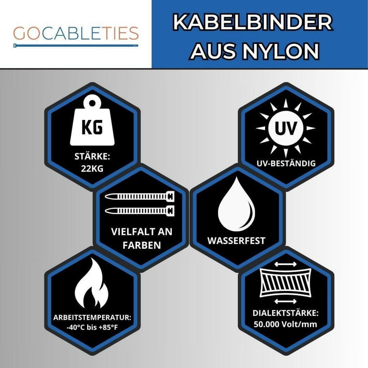 100 Kabelbinder Braun 300mm, 22kg Zugfestigkeit, UV Beständig