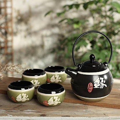 Japanisches Teeset aus Steinzeug 1 Teekanne 700 ml 4 Teetassen 150 ml