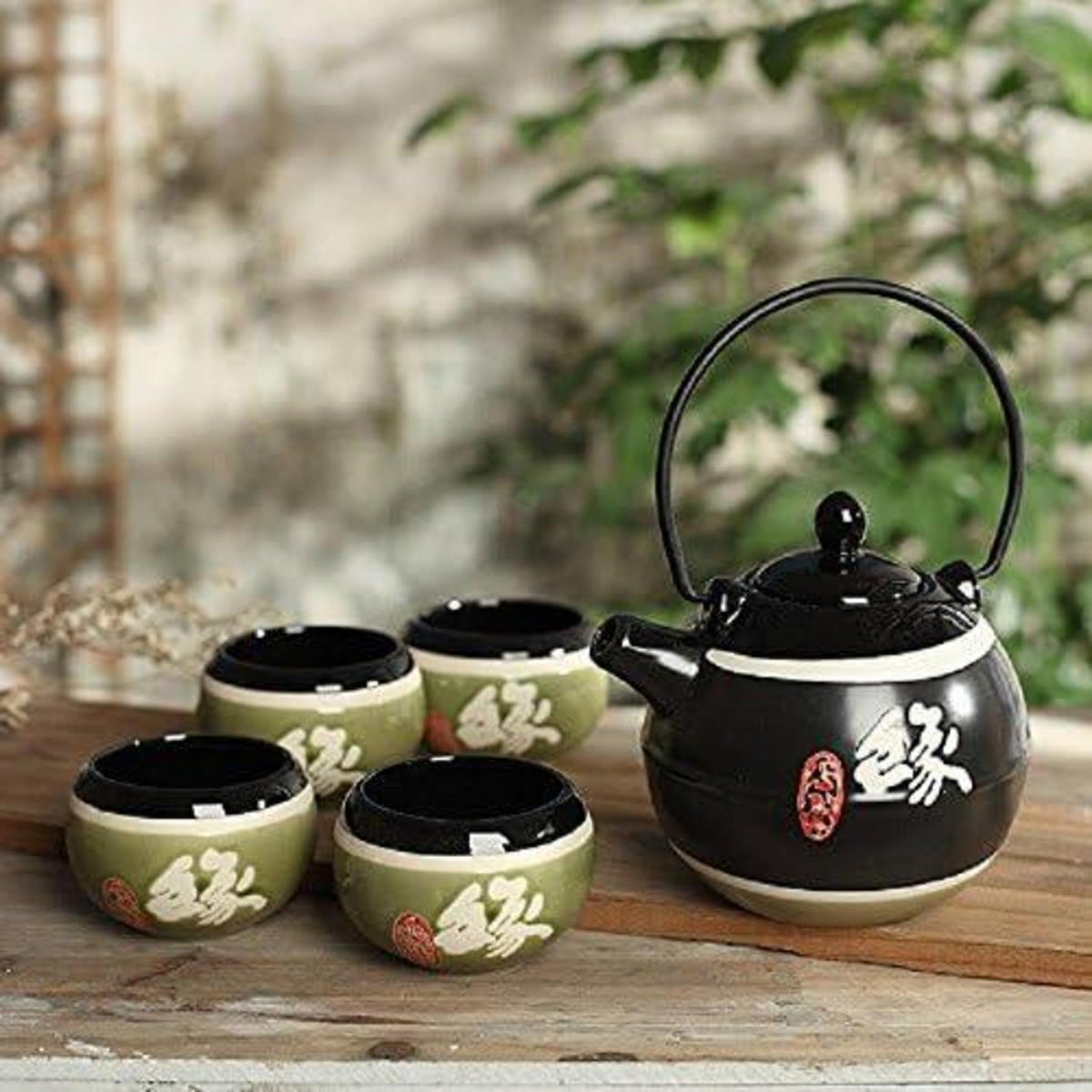 Japanisches Teeset aus Steinzeug, Teekanne 700 ml und 4 Teetassen 150 ml, Geschenk für Weihnachten