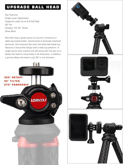 Flexibles Handy Stativ mit XL Halterung & Go Pro Adapter