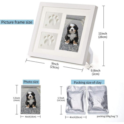 TierHerz Pfotenabdruck Set Hund mit 3D Holz Bilderrahmen