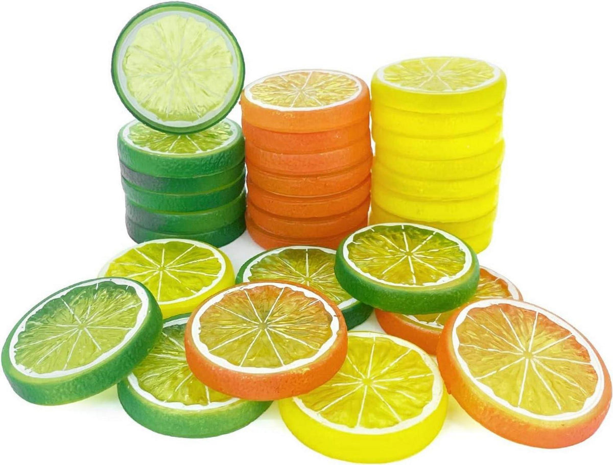 Gefälschte Zitronenscheiben 30 Stück bunt - Dekoration Faux Food