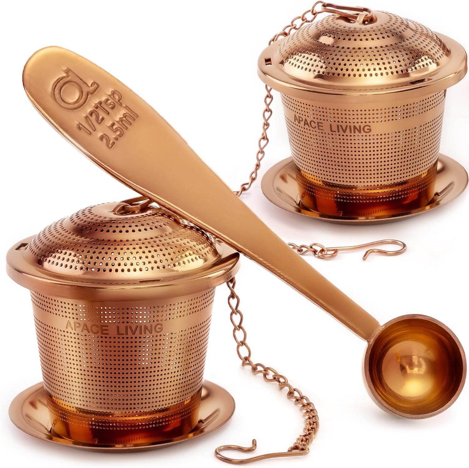 Teesieb Set Edelstahl Teebrüher Tee-Ei für losen Tee Roségold