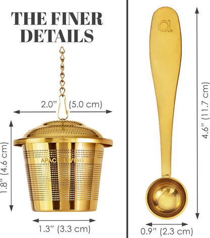 Teesieb Set Edelstahl Tee-Ei Teebrüher Abtropfschale Gold