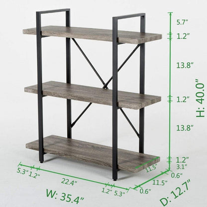 Industrielles Bücherregal Grau mit 3 Etagen – Metall & Holz