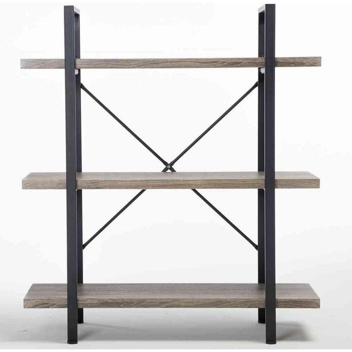 Industrielles Bücherregal Grau mit 3 Etagen – Metall & Holz