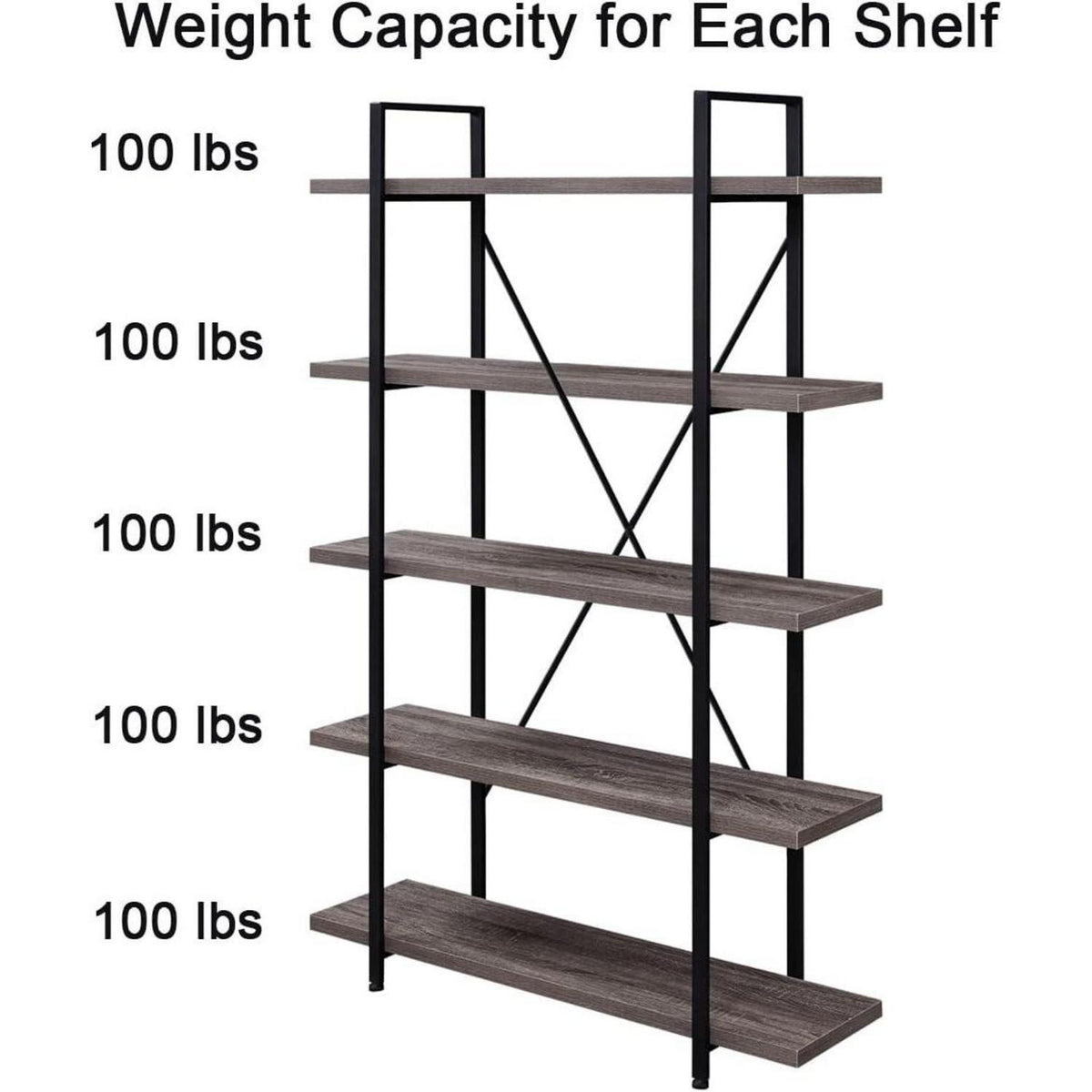 Vintage Industrie Bücherregal 5 Ebenen Grau