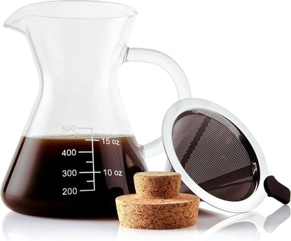 Pour Over Kaffeebereiter mit Glas-Karaffe & Edelstahl-Filter