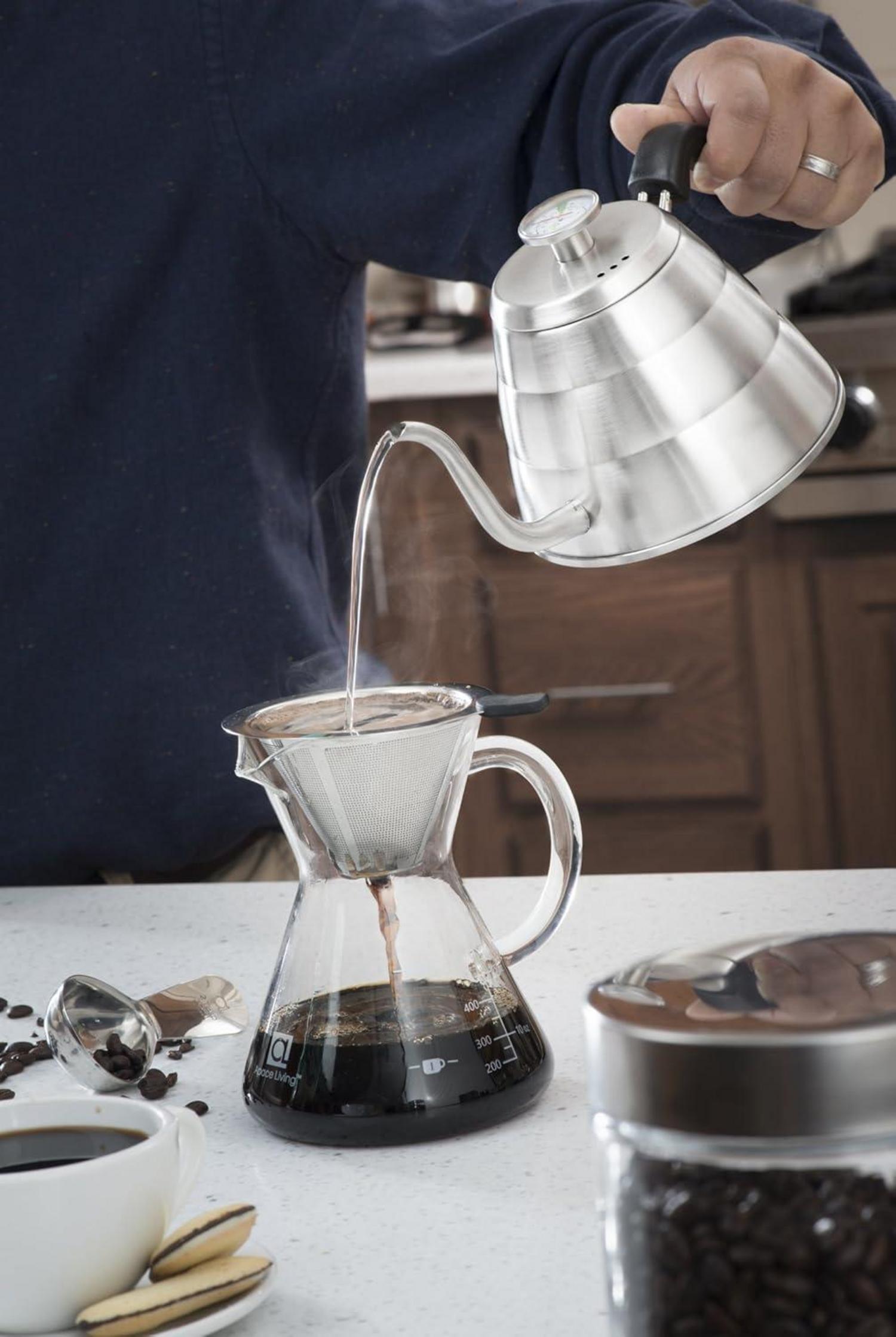 Pour Over Kaffeebereiter Glaskaraffe Permanentfilter Edelstahl 500 ML