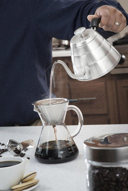 Pour Over Kaffeebereiter Glaskaraffe Permanentfilter Edelstahl 500 ML