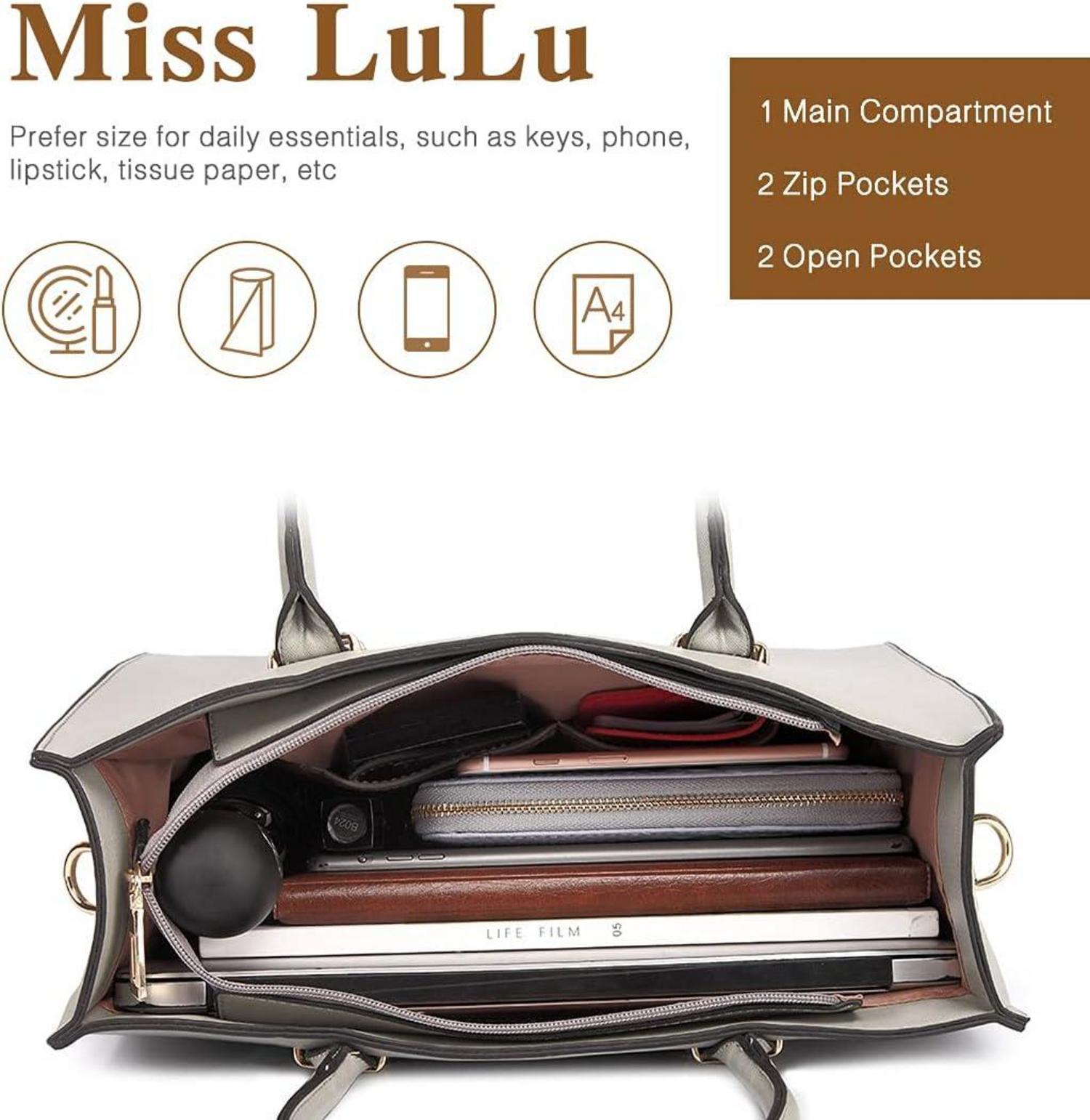 Miss Lulu Große Damen Handtasche Schultertasche Retro Elegant Grau