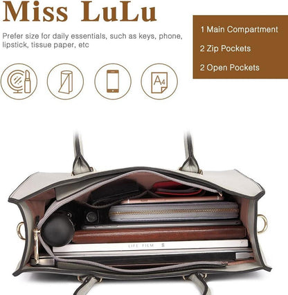 Miss Lulu Große Damen Handtasche Schultertasche Retro Elegant Grau