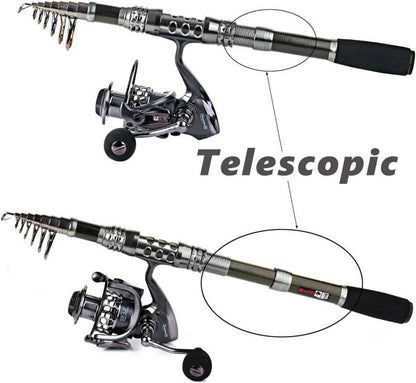Sougayilang Angelrute Spule Combo Tragbare Teleskop Spinnrolle 2,1M