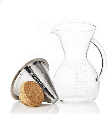 Pour Over Kaffeebereiter Glas Edelstahlfilter Korkdeckel