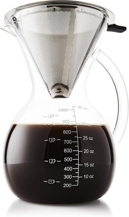 Pour Over Kaffeebereiter 1L mit Glaskaraffe & Edelstahl