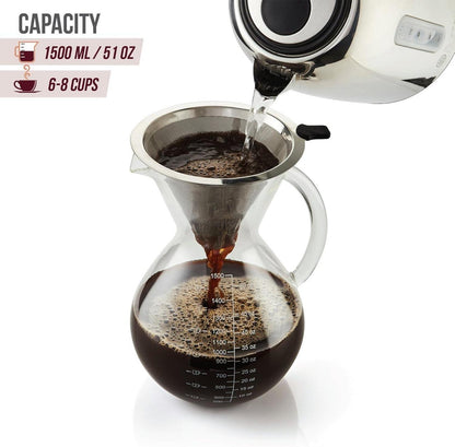 Pour Over Kaffeebereiter mit Glaskaraffe & Edelstahlfilter