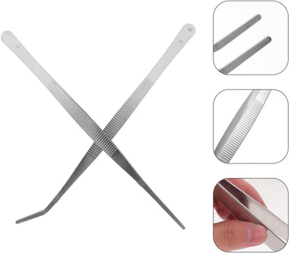 2 Stück 25CM Lange Edelstahl Pinzette Set Gerade und Gebogene Pinzette