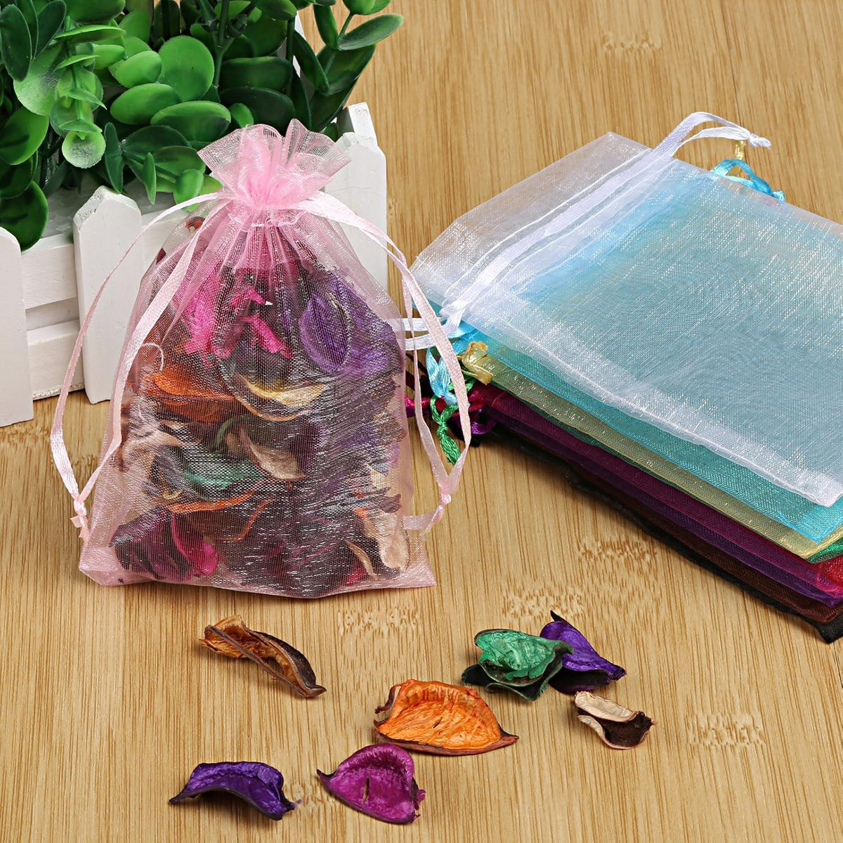 100 Organzasäckchen bunt – 10x15 cm – Geschenkbeutel & Schmuckaufbewahrung