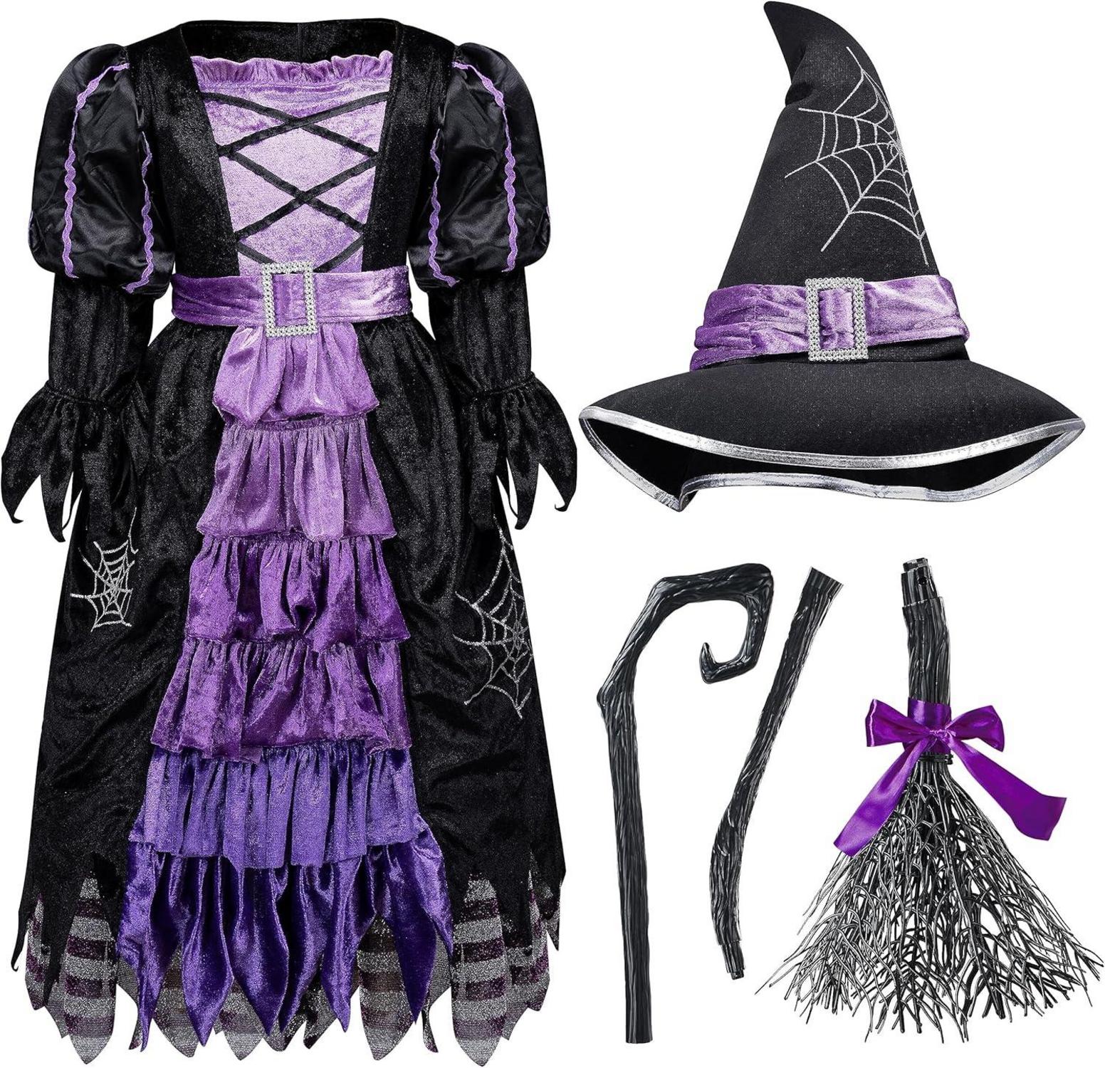 Mädchen Hexenkostüm Karneval Halloween Deluxe Set Größe Medium Lila
