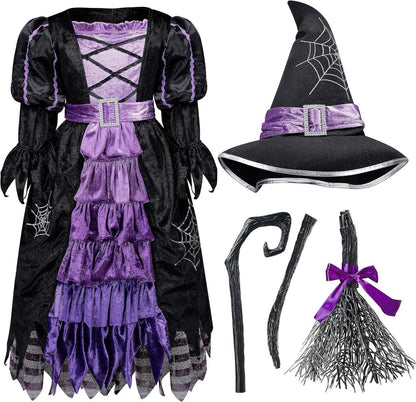 Mädchen Hexenkostüm Karneval Halloween Deluxe Set Größe Medium Lila