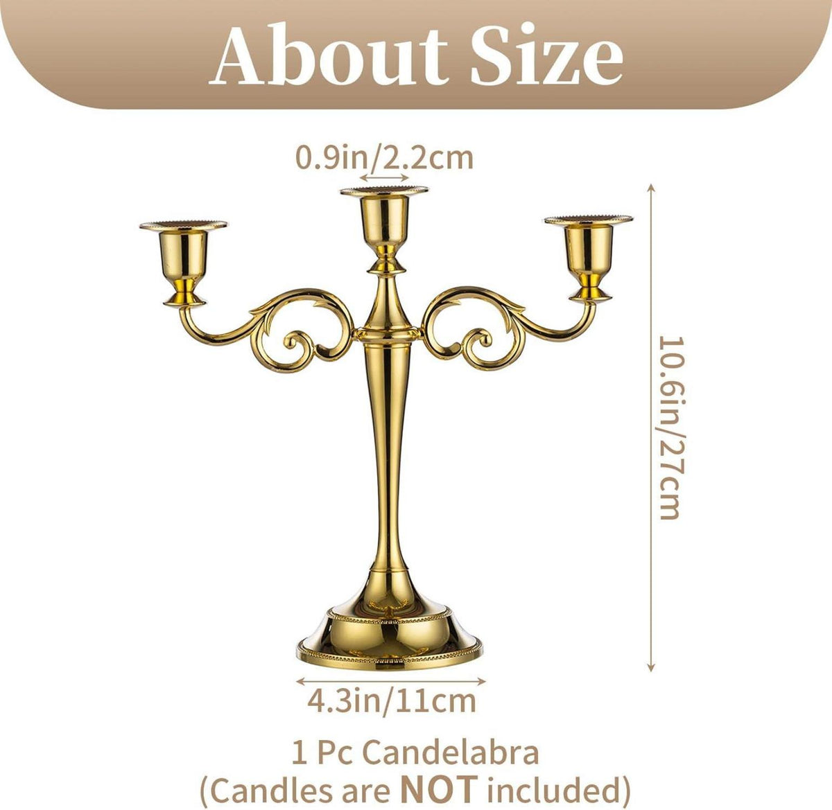 Sziqiqi Aluminium Kerzenständer Gold 3-armig Hochzeit Esstisch Deko 11*27cm