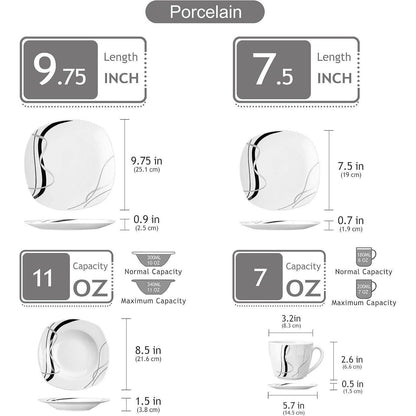 60-teiliges Tafelservice aus Porzellan mit Linien-Design für 4-12 Personen