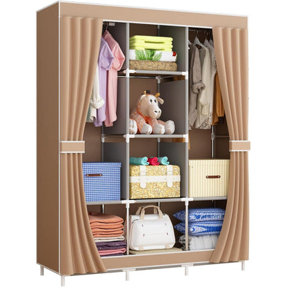 UDEAR Einfacher Stoff-Kleiderschrank Braun - Extra Boden