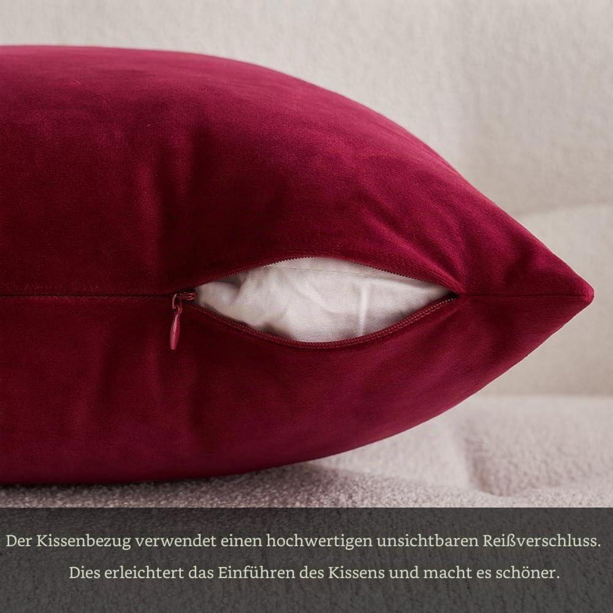 Samtkissenbezug 45x45 cm Weinrot - 2er Set