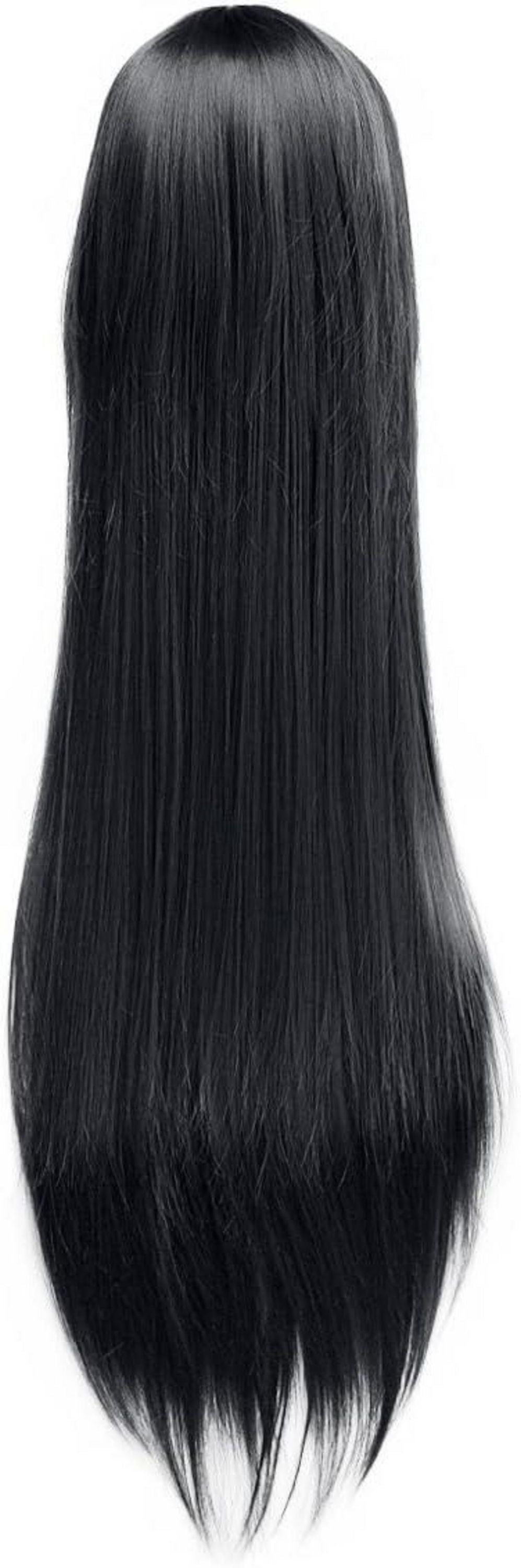 Schwarze Langhaarperücke 100cm Glatt Haarnetz Cosplay Karneval Wig