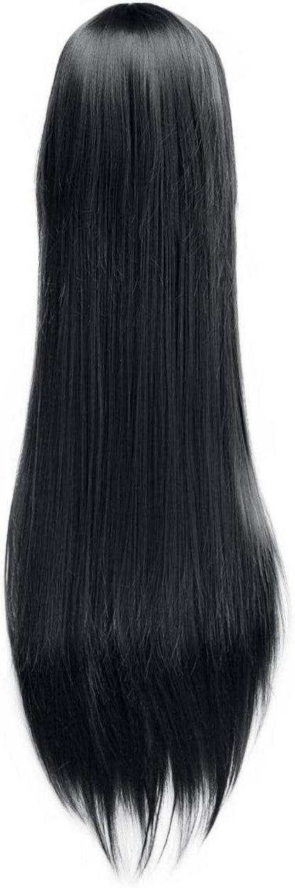 Schwarze Langhaarperücke 100cm Glatt Haarnetz Cosplay Karneval Wig