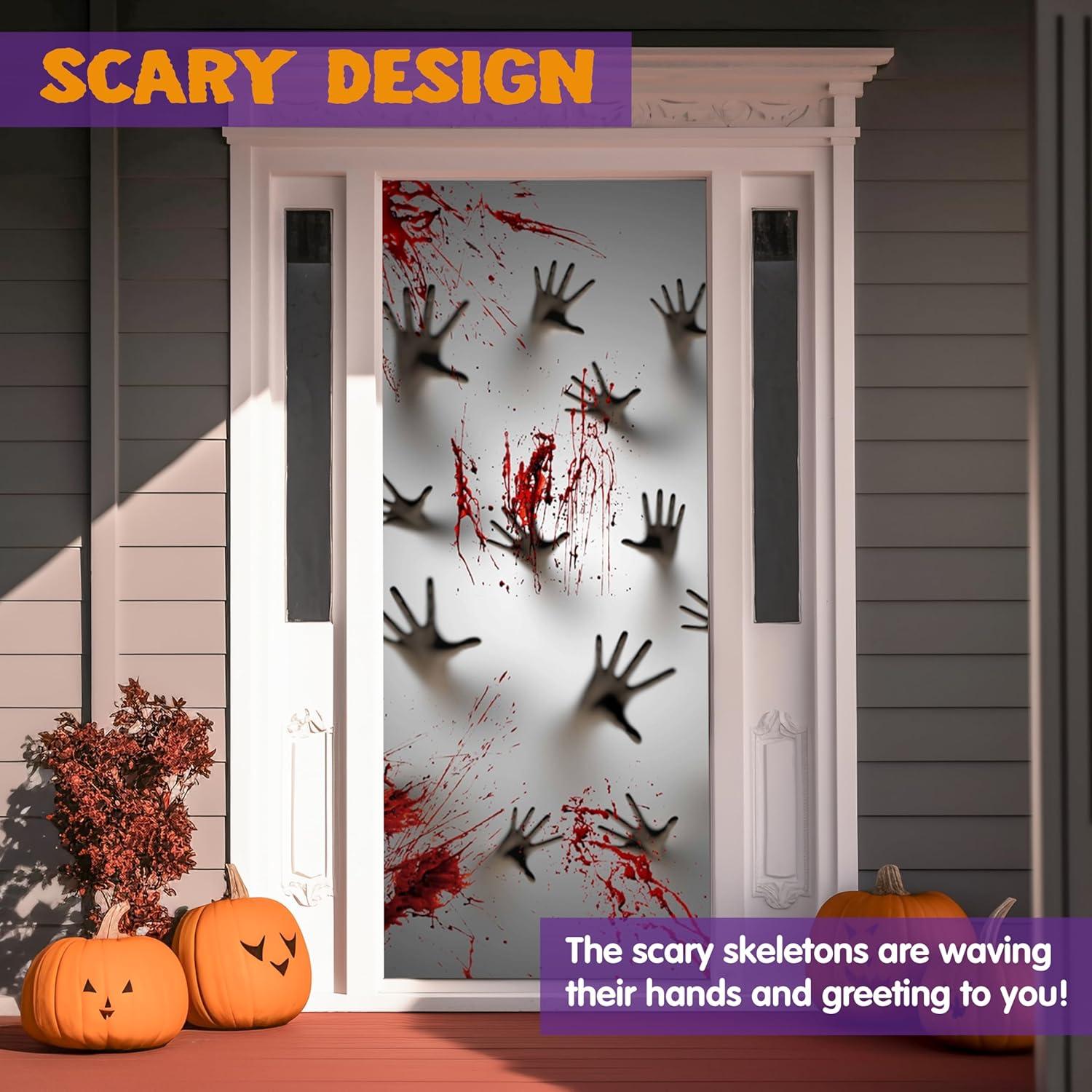 Halloween-Spukhaus-Deko: Fenstertürabdeckung Zombier hände 183x76cm