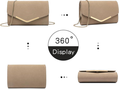 Miss Lulu Clutch Damen Abendtasche Elegante Taupe Handtasche mit Kettentasche