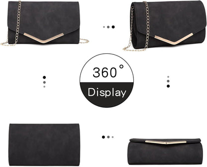 Kettentasche für Damen, elegante Clutch mit Magnetverschluss - Schwarz